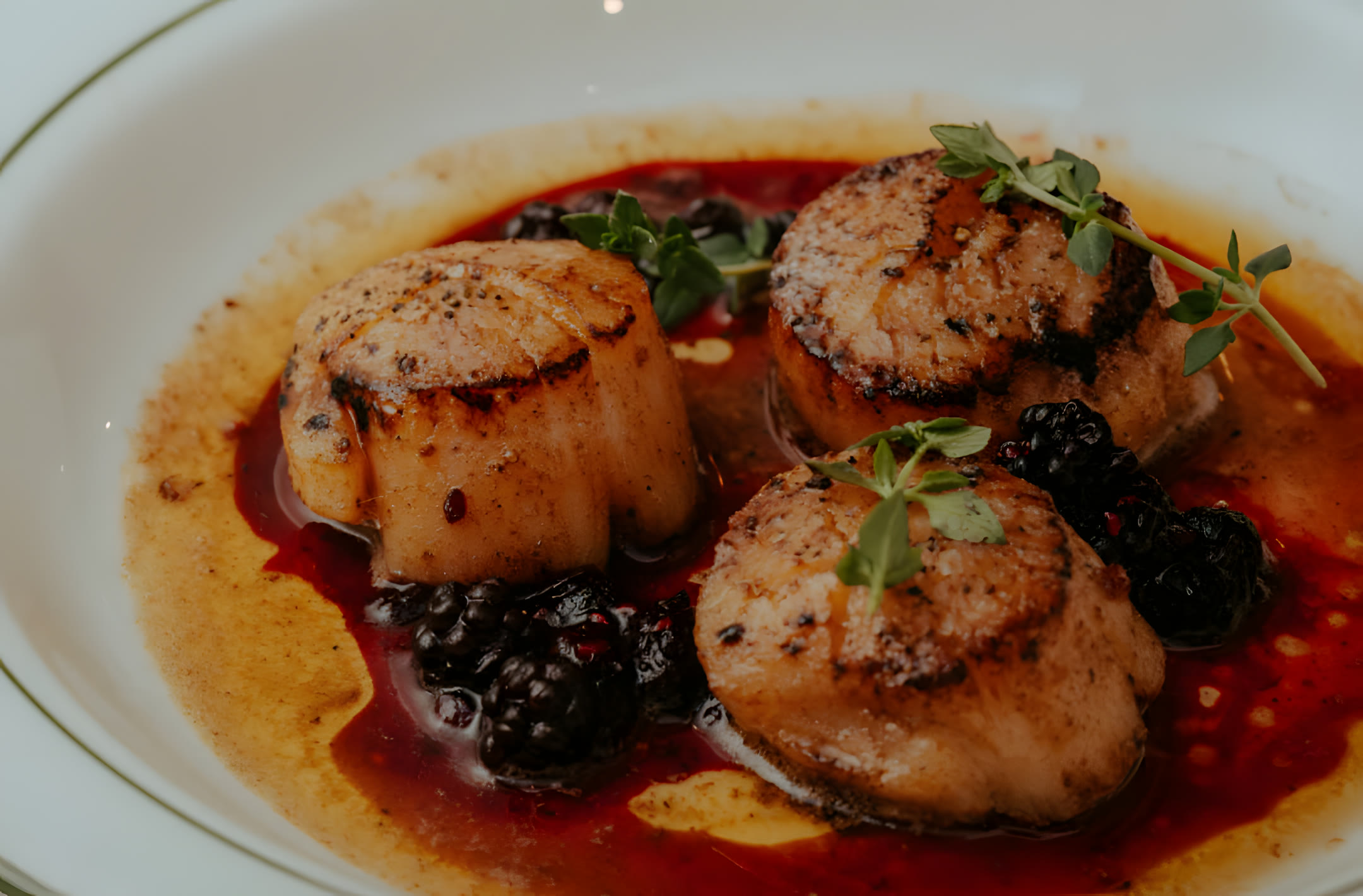 Grilled Hokkaido scallops with mixed berry sauce